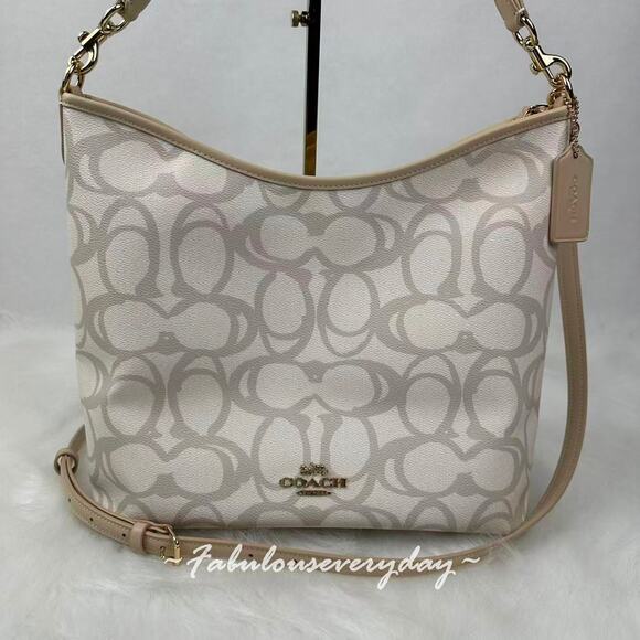 Coach Laurel Large Shoulder Bag In Sketch Signature Canvas CBH88 Gold/Ivory NWT - Picture 2 of 11